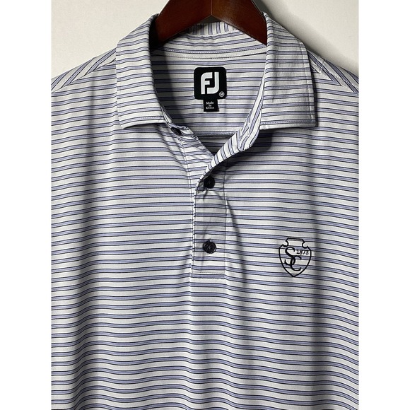 FJ Footjoy Men's‎ White Lavender Black Striped Polo Shirt Size Medium - Picture 1 of 11
